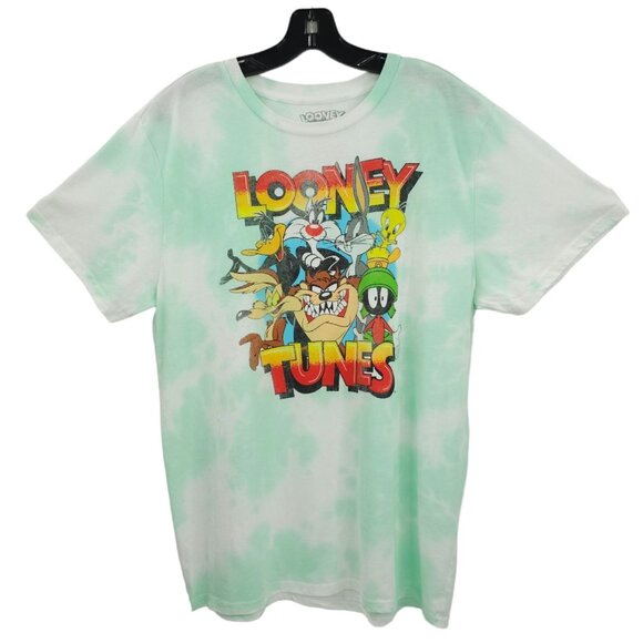 Looney Tunes Graphic Tee T Shirt Mens Size XL Crewneck Tie Dye Green White - Picture 1 of 16